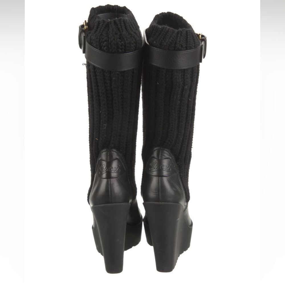 Gucci Black Wedge Boots with Knit Design - Picture 4 of 9